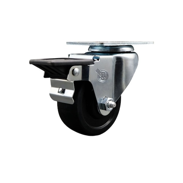 Service Caster 3'' Soft Rubber Wheel Swivel Top Plate Caster Posi Brake SCC-20S314-SRS-PLB - main